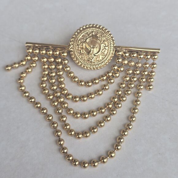 Vintage ST JOHN Button Drop Gold Chain  Pin Brooch RARE 1980s - Picture 1 of 4